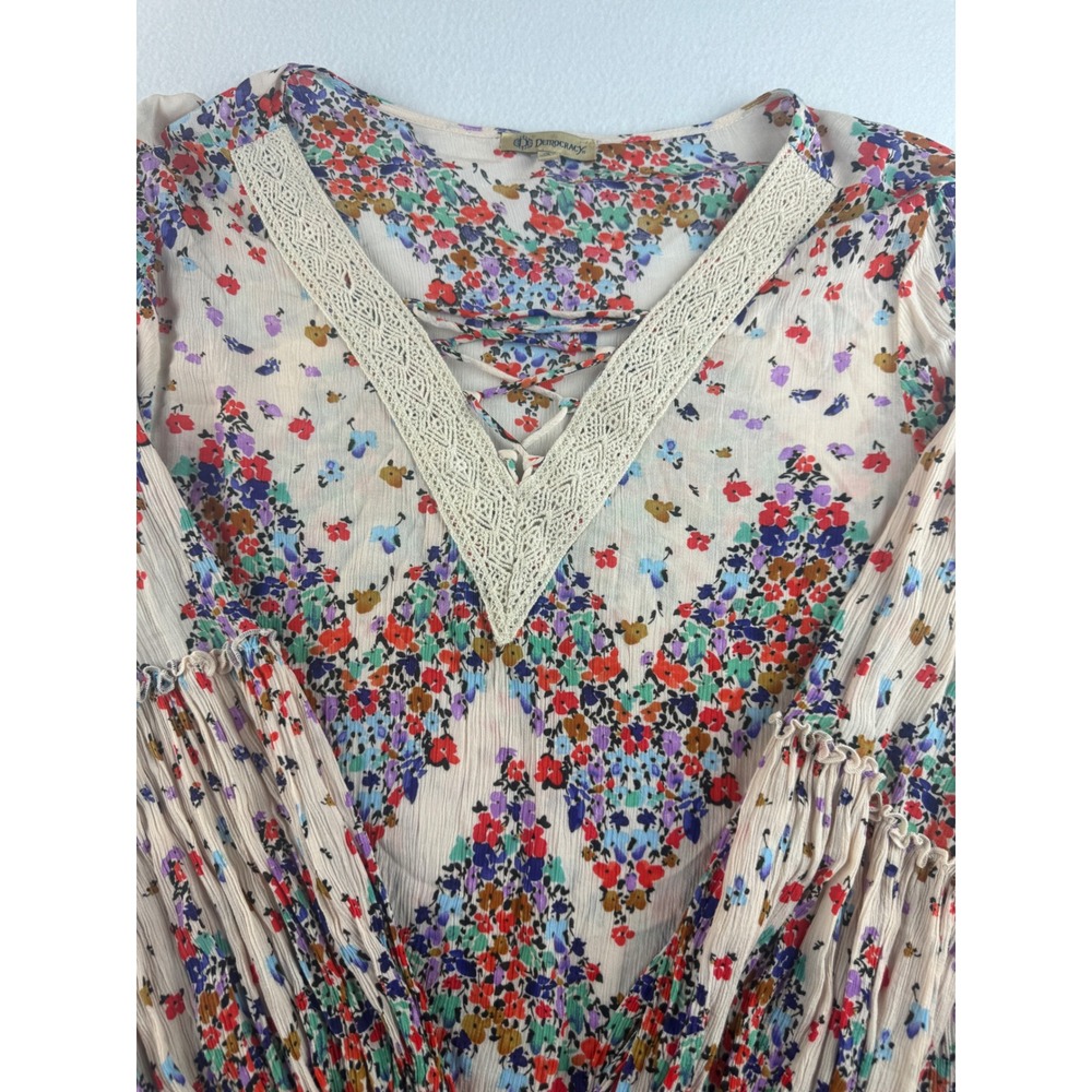 Democracy Floral Print Long Sleeve Tunic Top with Crochet Trim Medium - Picture 10 of 10
